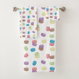 Colourful Pastel Watercolor French Macarons  Bath Towel Set