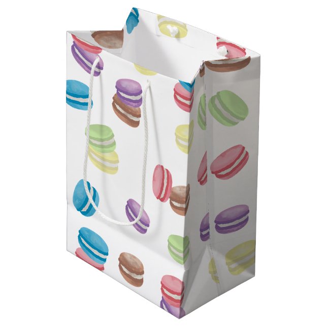 Colourful Pastel Watercolor French Macarons  Medium Gift Bag (Front Angled)