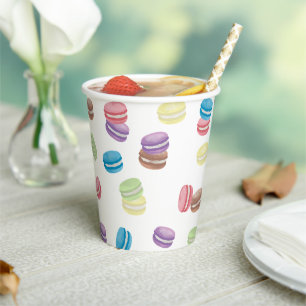 Colourful Pastel Watercolor French Macarons Paper Cups