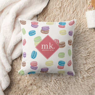 Colourful Pastel Watercolor Macarons Monogram Cushion