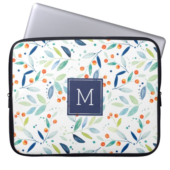 Colourful Pastel Watercolors Botanical Pattern Laptop Sleeve