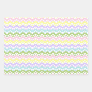 Colourful Pastel Wavy Lines Zigzag Square Pattern Wrapping Paper Sheet
