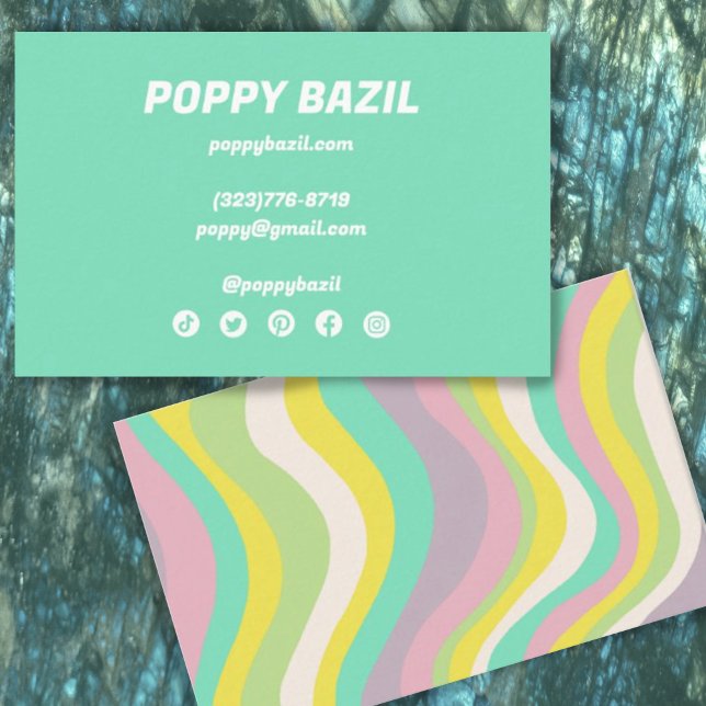 Colourful Pastel Wavy Stripes Minimalist Green Business Card (Creator Uploaded)