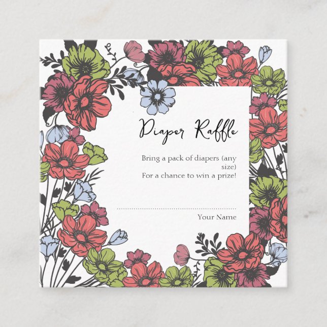 Colourful Pastel Wildflower Baby Diaper Raffle Enclosure Card (Front)