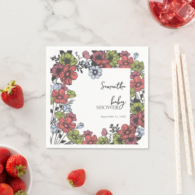 Colourful Pastel Wildflower Baby Shower Napkin (Insitu)