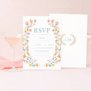 Colourful Pastel Wildflower Boho Wedding RSVP card