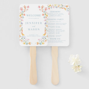 Colourful Pastel Wildflower Meadow Wedding Program Hand Fan