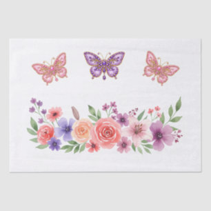 Colourful Pastel Wildflowers Butterflies Decoupage Tissue Paper