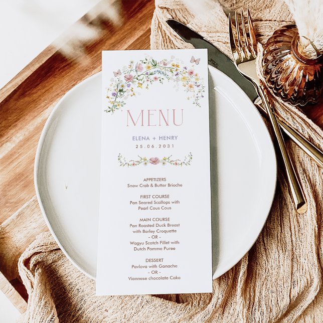 Colourful Pastel Wildflowers Wedding Menu Card (Creator Uploaded)