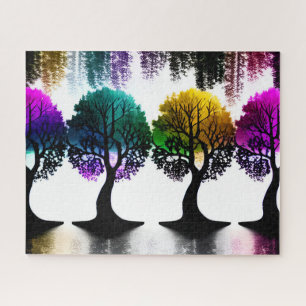 Colourful Pastel with Black Silhouette Trees Jigsaw Puzzle