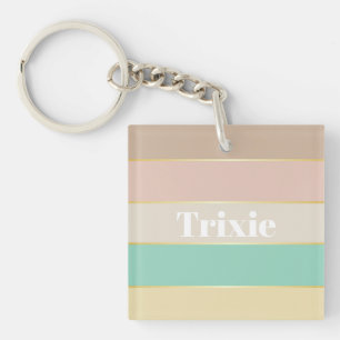 Colourful Pastell Gold Personalised Colour Stripes Key Ring