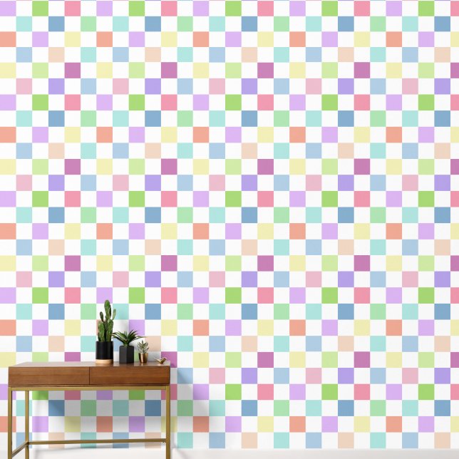 Colourful Pastels and White Checkers Wallpaper (Hallway)