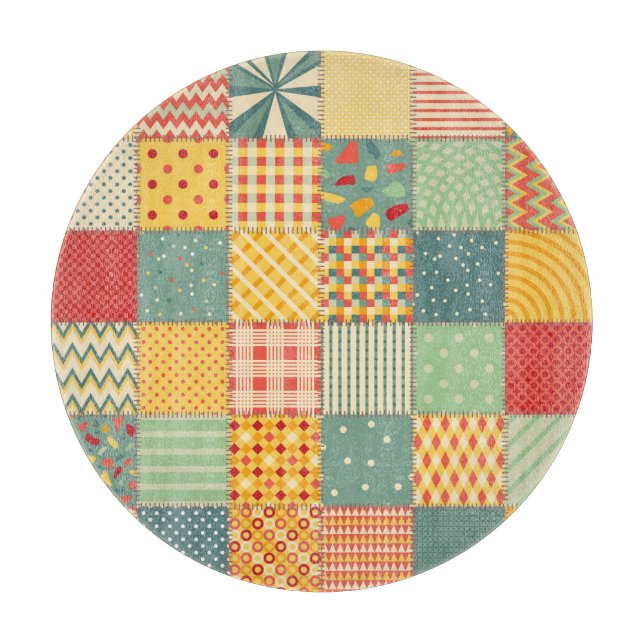 Colourful patchwork: abstract seamless ornaments. cutting board (Front)
