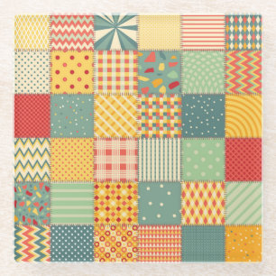 Colourful patchwork: abstract seamless ornaments. glass coaster