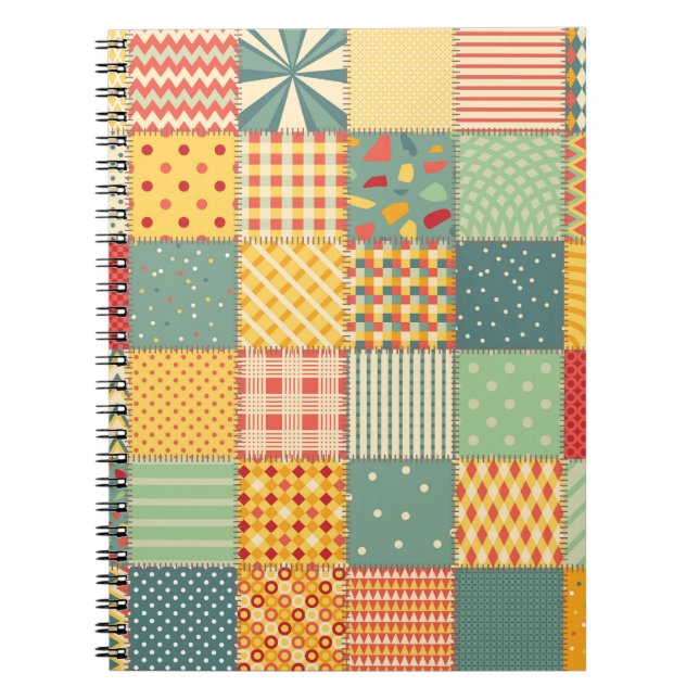 Colourful patchwork: abstract seamless ornaments. notebook (Front)