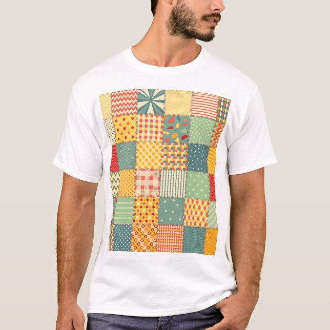 Colourful patchwork: abstract seamless ornaments. T-Shirt (Front)