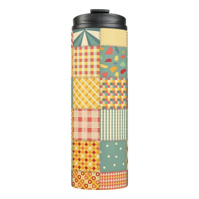Colourful patchwork: abstract seamless ornaments. thermal tumbler (Front)