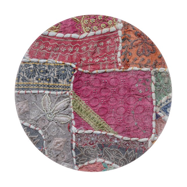 Colourful Patchwork Carpet Closeup Detail Cutting Board (Front)