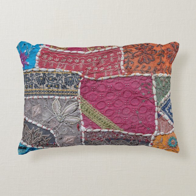Colourful Patchwork Carpet Closeup Detail Decorative Cushion (Front)