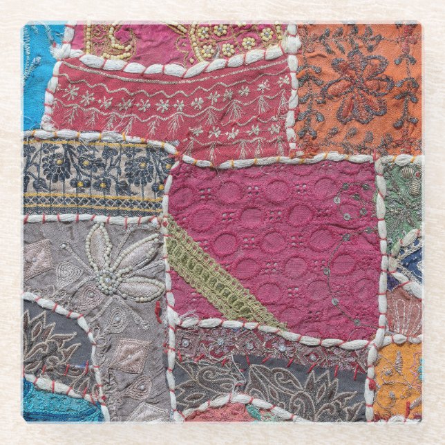 Colourful Patchwork Carpet Closeup Detail Glass Coaster (Front)