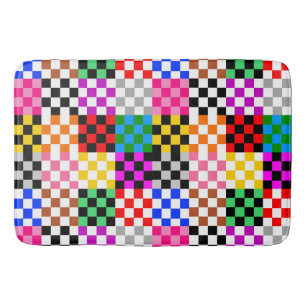 Colourful Patchwork Chequered Pattern Design Bath Mat