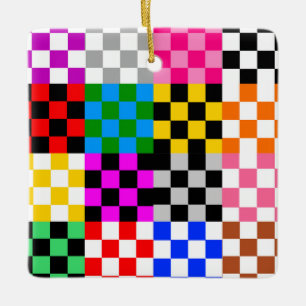 Colourful Patchwork Chequered Pattern Design Ceramic Ornament