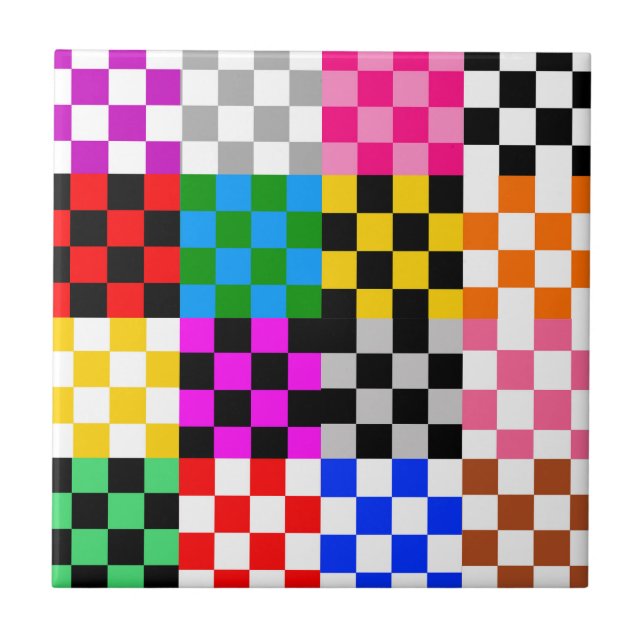 Colourful Patchwork Chequered Pattern Design  Ceramic Tile (Front)