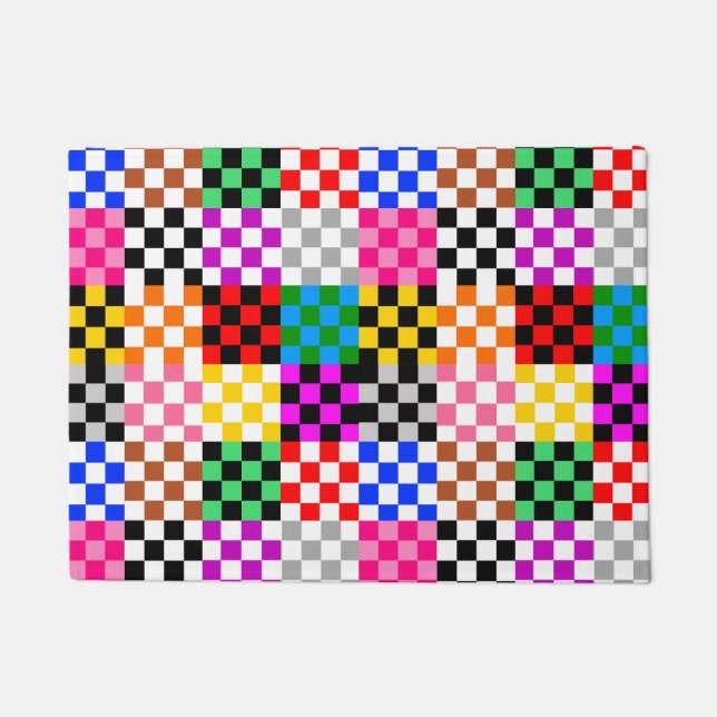 Colourful Patchwork Chequered Pattern Design  Doormat (Front)