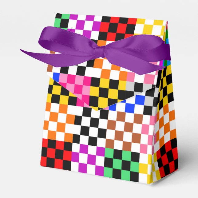 Colourful Patchwork Chequered Pattern Design  Favour Box (Front Side)