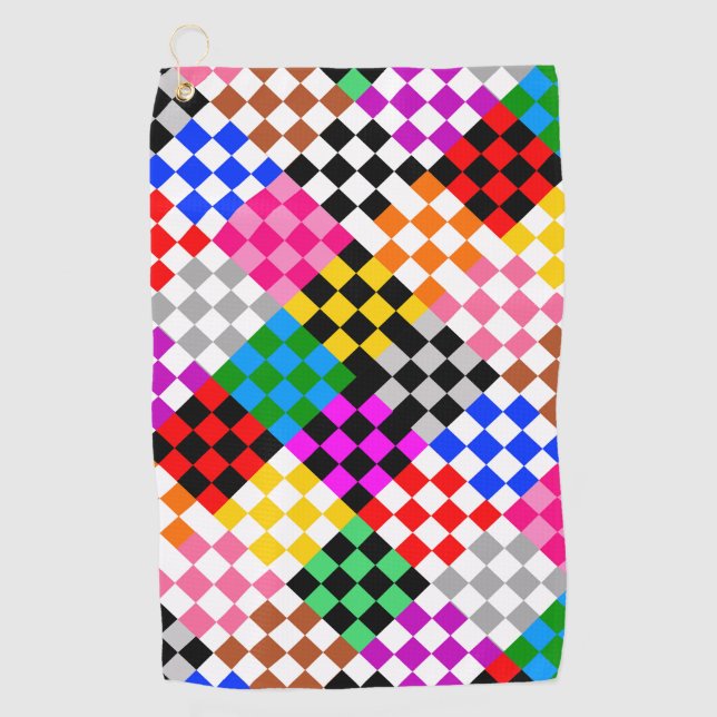 Colourful Patchwork Chequered Pattern Design  Golf Towel (Front)