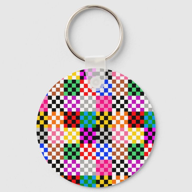 Colourful Patchwork Chequered Pattern Design  Key Ring (Front)