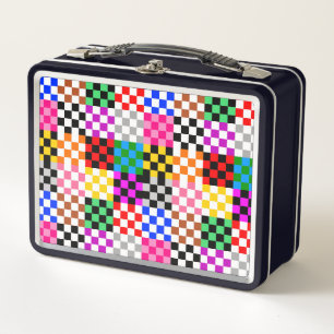 Colourful Patchwork Chequered Pattern Design Metal Lunch Box