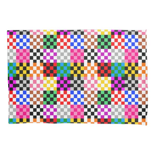 Colourful Patchwork Chequered Pattern Design  Pillowcase (Front)