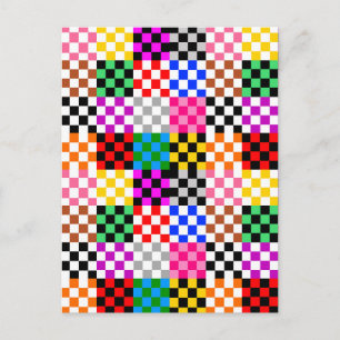 Colourful Patchwork Chequered Pattern Design Postcard