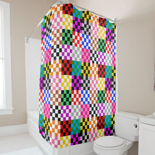Colourful Patchwork Chequered Pattern Design Shower Curtain