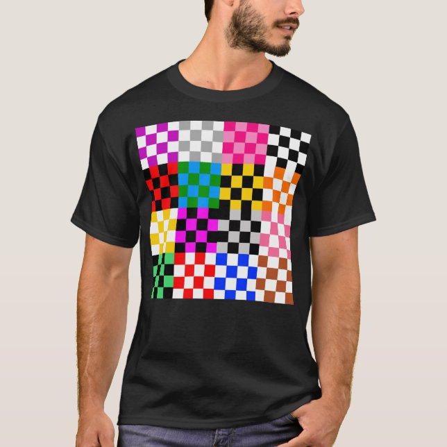 Colourful Patchwork Chequered Pattern Design  T-Shirt (Front)
