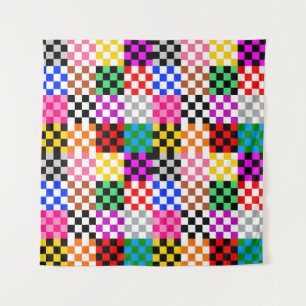 Colourful Patchwork Chequered Pattern Design  Tapestry