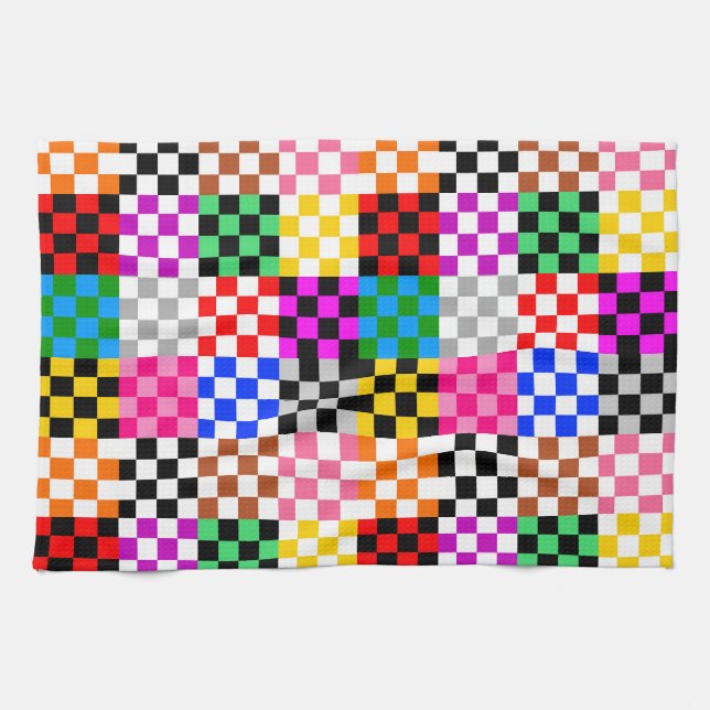 Colourful Patchwork Chequered Pattern Design  Tea Towel (Horizontal)