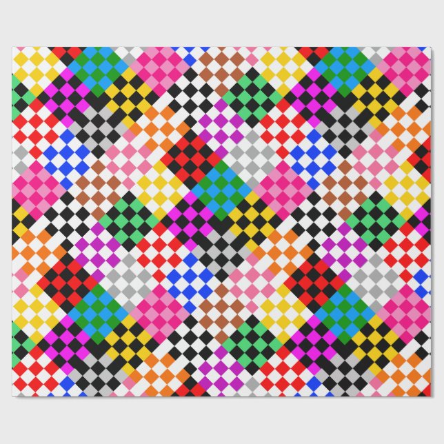 Colourful Patchwork Chequered Pattern Design  Wrapping Paper (Flat)
