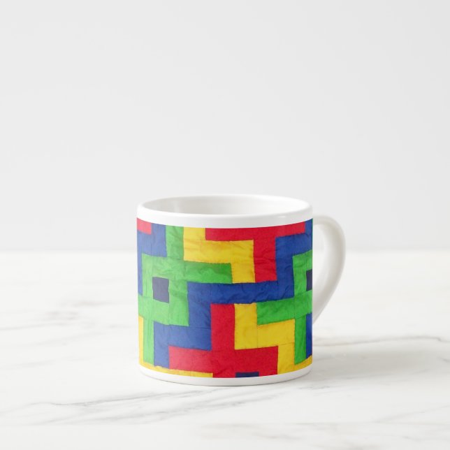 Colourful Patchwork Design Espresso Coffee Mug (Front Right)