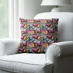 Colourful Patchwork Dog Pattern Cushion