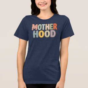 Colourful Patchwork Floral Motherhood Typography Tri-Blend Shirt