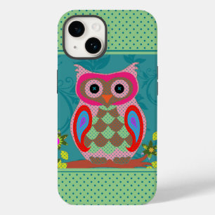 Colourful Patchwork Folk Art Owl and Dots Case-Mate iPhone 14 Case