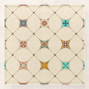 Colourful Patchwork Islam Arabic Tile Glass Coaster