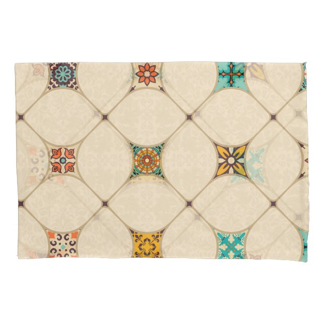 Colourful Patchwork Islam Arabic Tile Pillowcase (Front)