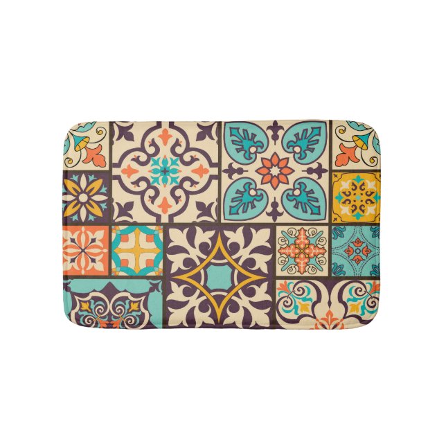 Colourful Patchwork Islam Motifs Tile Bath Mat (Front)