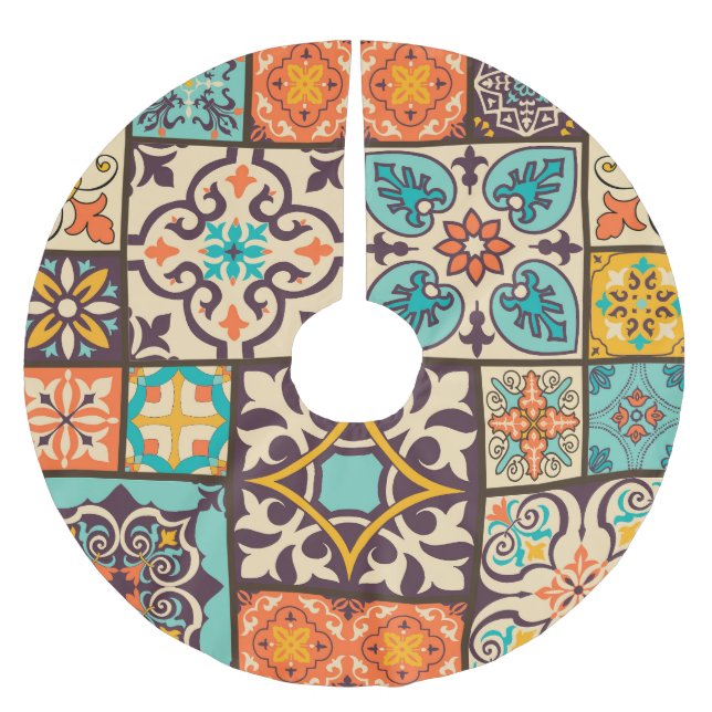 Colourful Patchwork Islam Motifs Tile Brushed Polyester Tree Skirt (Front)