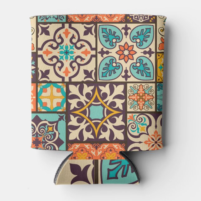 Colourful Patchwork Islam Motifs Tile Can Cooler (Front)