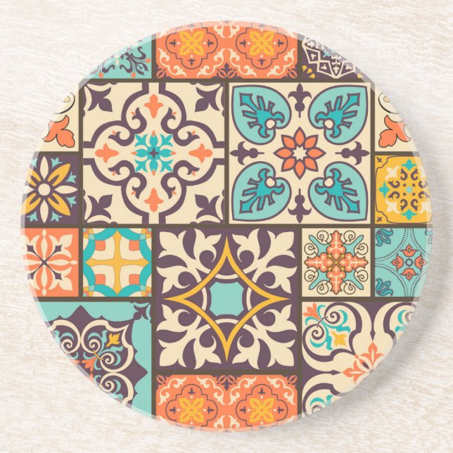 Colourful Patchwork Islam Motifs Tile Coaster (Front)