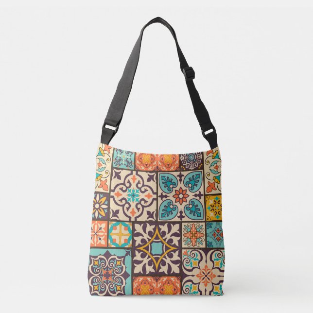 Colourful Patchwork Islam Motifs Tile Crossbody Bag (Front)